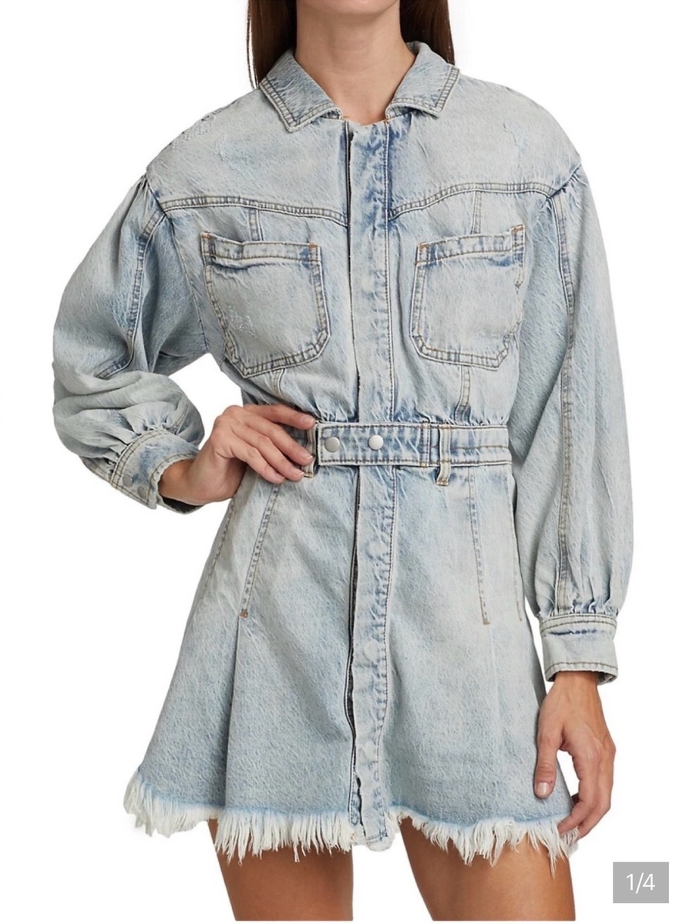 NWT We The Free | Free People | Chain of Command Denim Mini Dress frayed - SZ M - Picture 7 of 8